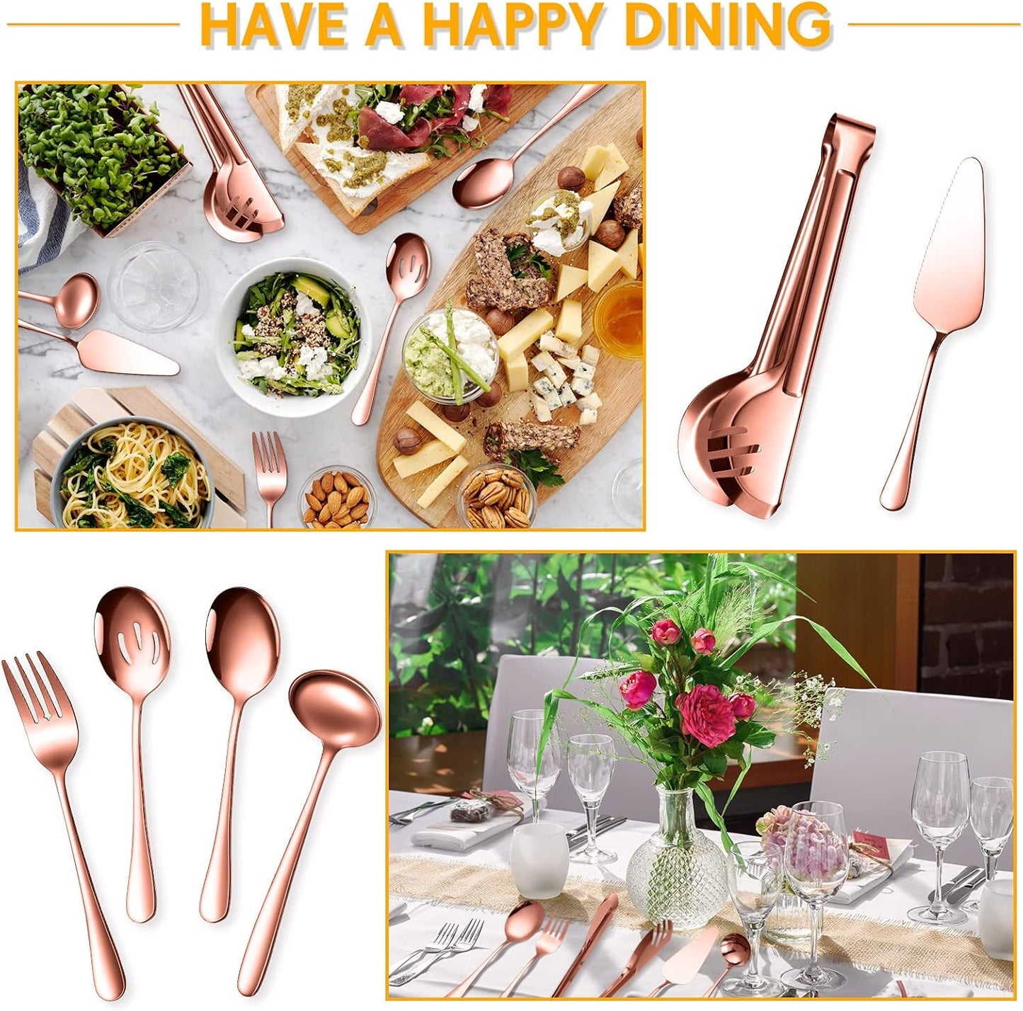 Patelai Serving Utensils Set Include Stainless Steel Large Spoons Slotted Spoons Forks Tongs Soup Ladle and Pie Server for Parties Buffet Catering, Dishwasher Safe(Silver,10 Pieces)