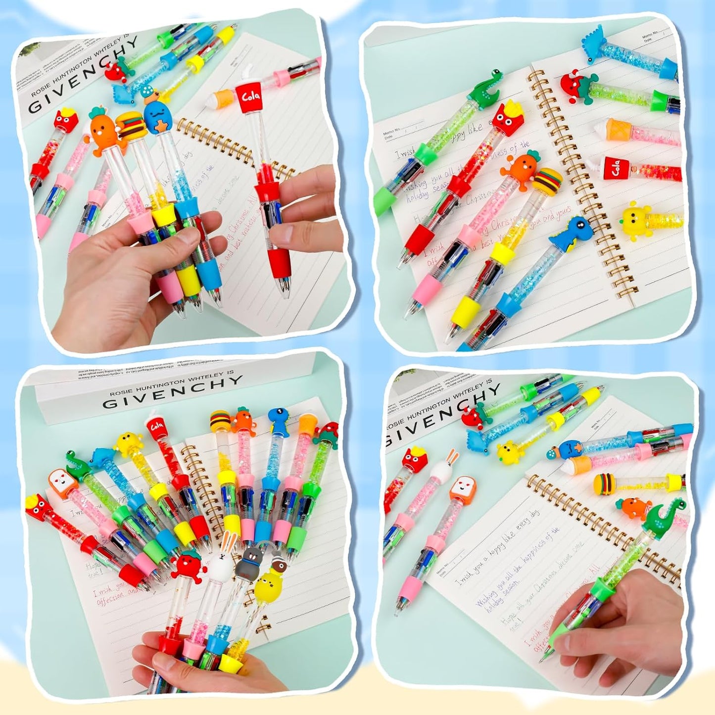 CZWZ 20Pcs Mini Multicolor Pens in One 4-in-1 Cute Pens Bulk for Kids, Fun Kawaii Ballpoint Pens for Birthdays and Children's Party Favors Gifts Teacher School Supplies