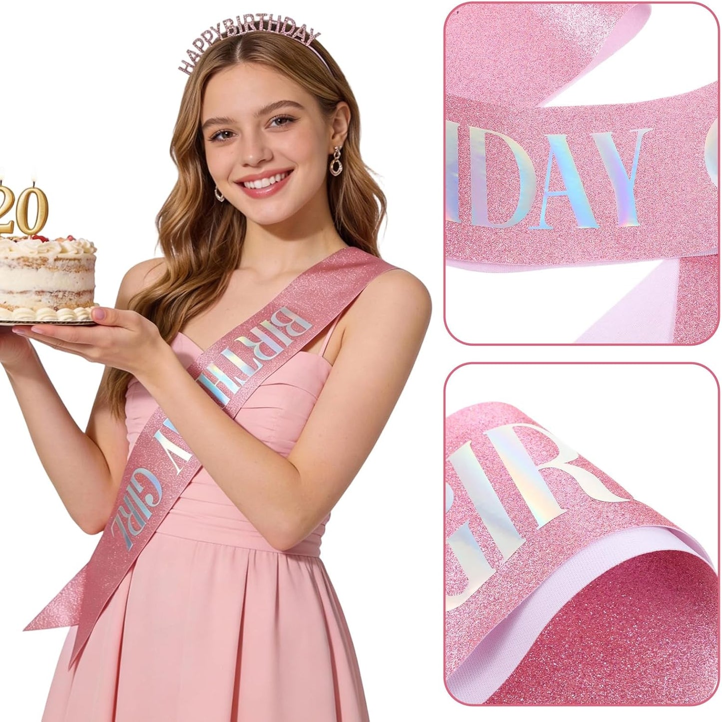 cobee 2Pcs Birthday Girl Sash, Glitter Birthday Sash, Soft Satin Birthdays Sashs for Girls Happy Birth Days Sashs for Women, Happy Birth Days Decorations for Party Favors Supplies