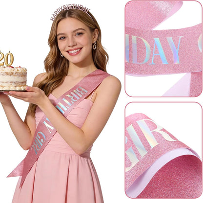 cobee 2Pcs Birthday Girl Sash, Glitter Birthday Sash, Soft Satin Birthdays Sashs for Girls Happy Birth Days Sashs for Women, Happy Birth Days Decorations for Party Favors Supplies