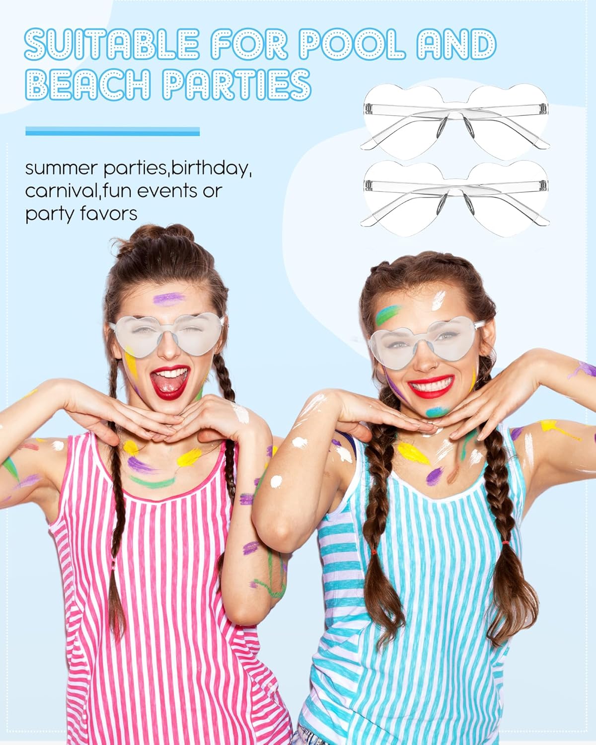 Photect 12 Pair Heart Shaped Sunglasses Neon Color Transparent Heart Glasses for Women Party Favor