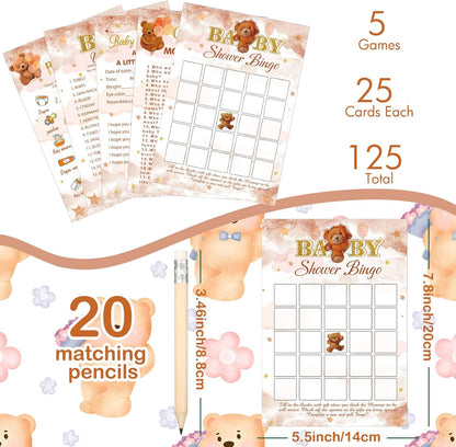 Yinder 145 Pcs Baby Shower Games Activities Cards with 20 Pencils Includes Baby Bingo Description and Wishes Guess Who Price is Right Word Scramble Game(Here Comes the Son)