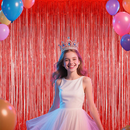 Iridescent Party Decorations Fringe Backdrop, Sparkling Holographic Foil Fringe Tinsel Curtains for Frozen Mermaid Birthday Party Decor - 3.28x6.56ft 2 Packs