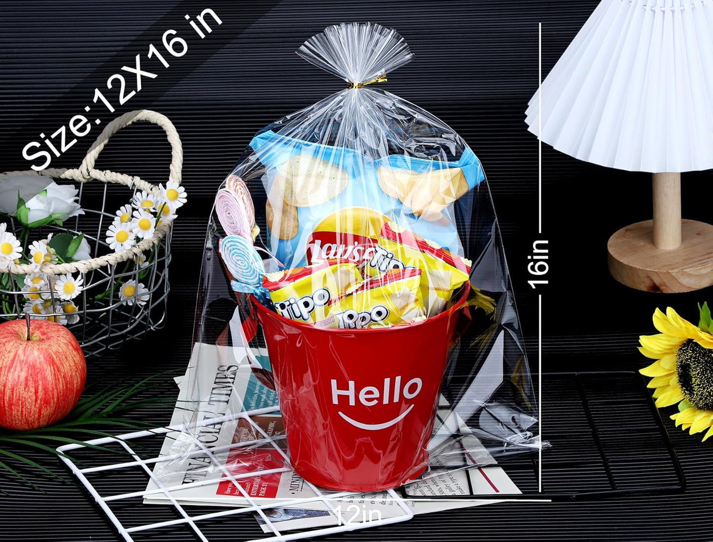 Clear Candy Bags 100pcs 6X10 Cellophane Treat Bag Party Favor Goodie Cake Pop Gift Apple Cello for Gift Baskets Bakery Cookie with Ties