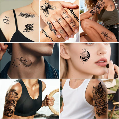 Glow in the Dark Tattoos 256+ PCS – Luminous Party Supplies Neon Body Paint UV Face Temporary Tattoos for Adults Teens, 32 Sheets Neon Accessories Carnival Raves Party Favors & Decorations