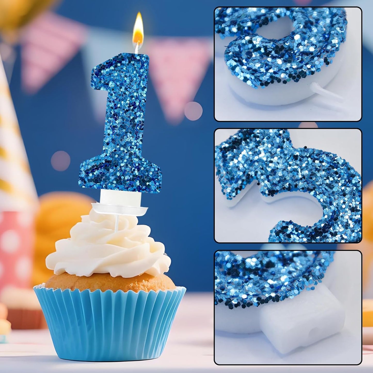 Birthday Number Candles, Glitter Number Candle Cake Decorations with Sequins, Cupcake Decorations for Girls, Women, Party Anniversary Celebrations (Number 6, Purple)
