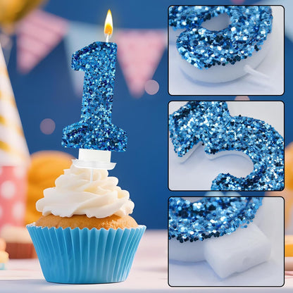 Birthday Number Candles, Glitter Number Candle Cake Decorations with Sequins, Cupcake Decorations for Girls, Women, Party Anniversary Celebrations (Number 6, Purple)