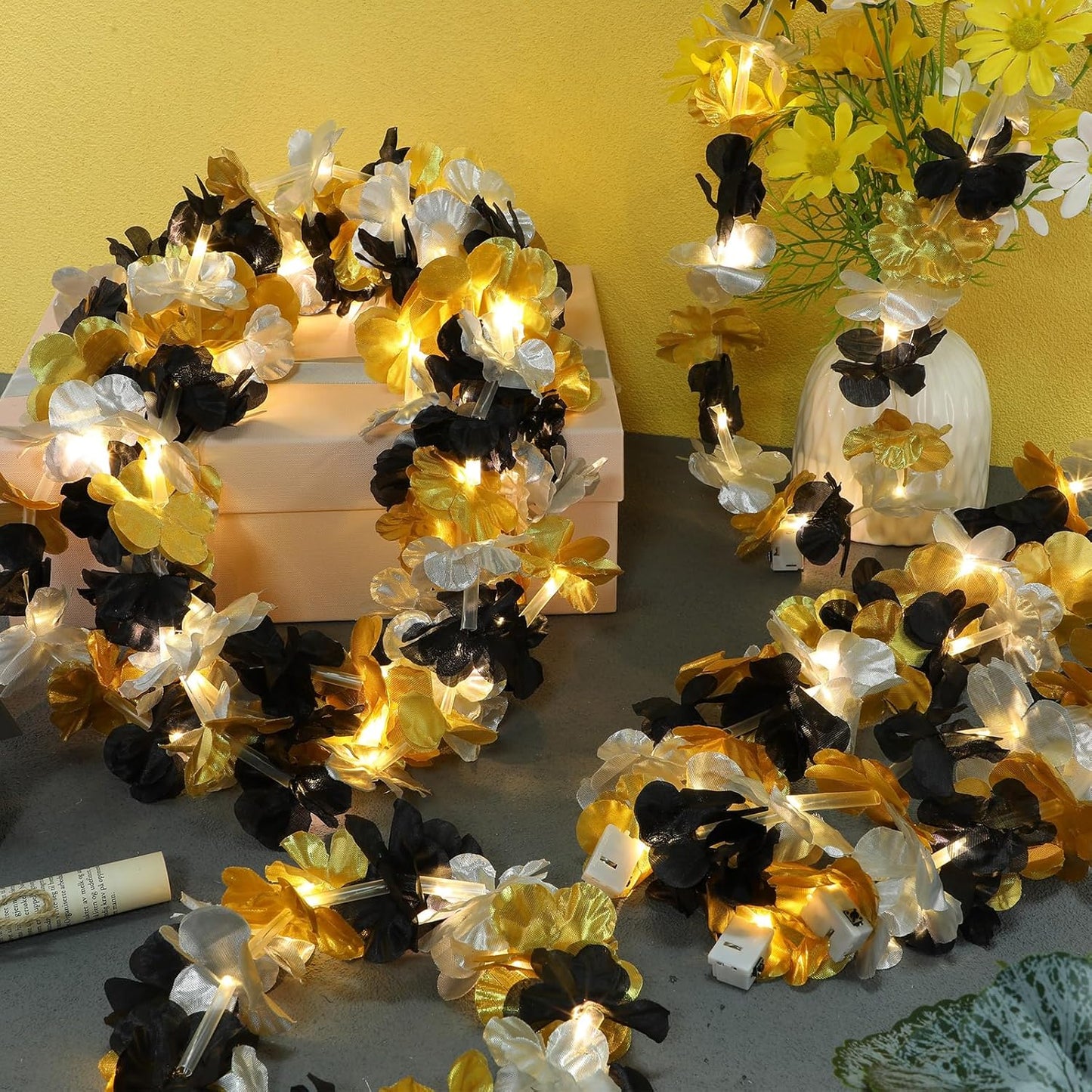 Sherr 24 Pcs LED Leis Light Up Purple and Gold Hawaiian Flower Necklaces, Graduation 2026 Party Supplies, Class of 2026 Leis for Beach Wedding Luau Glow Party Favors