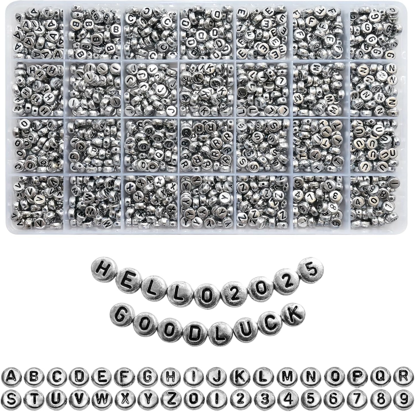 Amaney 1400pcs Glow Letter Beads, Heart Beads Whit Elastic Beading Cord,4x7mm Round Acrylic Alphabet Beads for Friend Bracelet Jewelry Making
