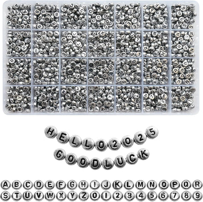 Amaney 1400pcs Glow Letter Beads, Heart Beads Whit Elastic Beading Cord,4x7mm Round Acrylic Alphabet Beads for Friend Bracelet Jewelry Making