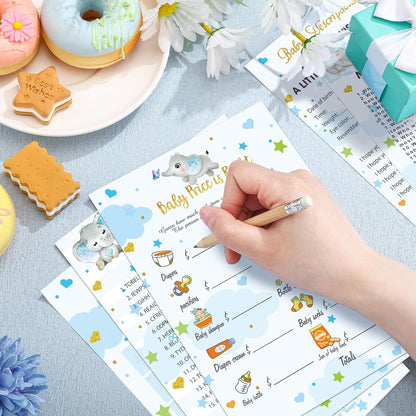 Yinder 145 Pcs Baby Shower Games Activities Cards with 20 Pencils Includes Baby Bingo Description and Wishes Guess Who Price is Right Word Scramble Game(Here Comes the Son)