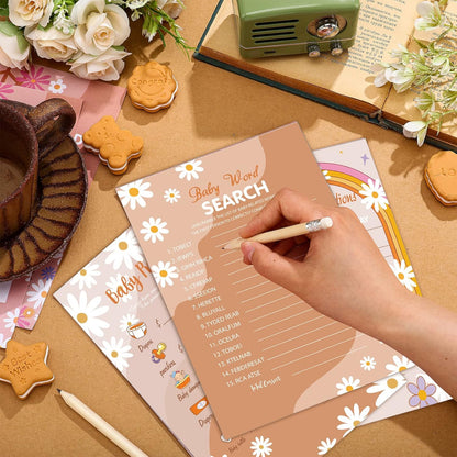 Yinder 145 Pcs Baby Shower Games Activities Cards with 20 Pencils Includes Baby Bingo Description and Wishes Guess Who Price is Right Word Scramble Game(Here Comes the Son)