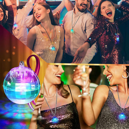 Sasylvia 12 Pcs LED Disco Ball Necklaces Light up Bead Necklaces 70s Disco Party Favors Glow in The Dark Bead Jewelry Costume Accessories for New Year Party Dance Supplies(Silver, Colorful)