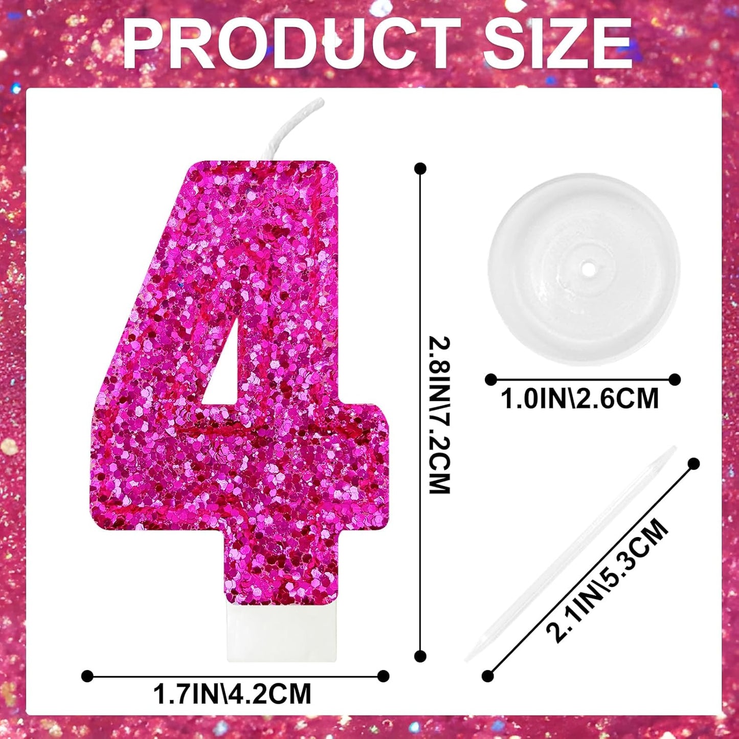 Birthday Number Candles, Glitter Number Candle Cake Decorations with Sequins, Cupcake Decorations for Girls, Women, Party Anniversary Celebrations (Number 6, Purple)