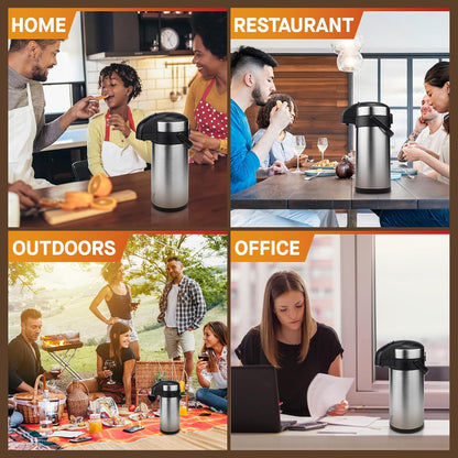 Coffee Carafe for Keeping Hot - 102oz/3L Airpot Coffee Dispenser with Pump - Insulated Stainless Steel Hot Beverage Dispenser for Parties - Thermal Carafe for Hot Drinks Water Tea Chocolate