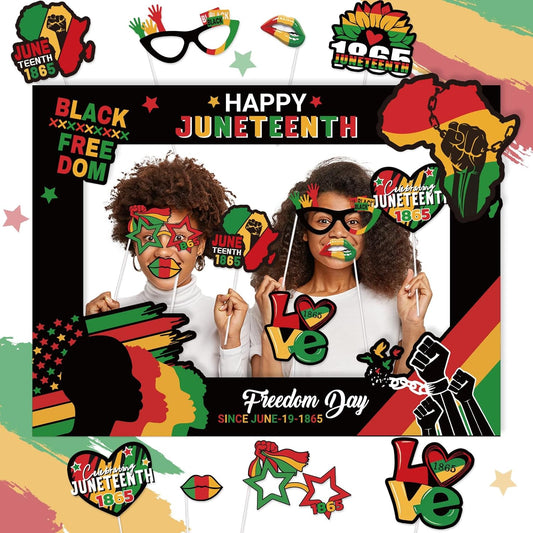 32x24Inch Juneteenth Day Photo Booth Selfie Frame with Props Hardboard Booth Props for African American Freedom Day Decorations June 19th Photo Booth Frame Props for Independence Party Decor