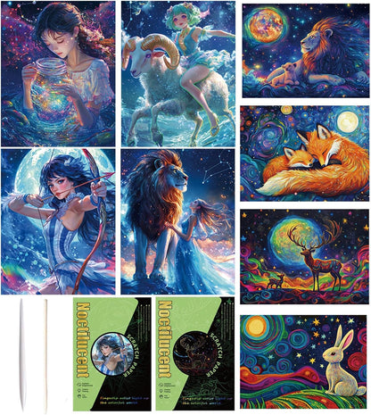 Georgie Porgy Scratch Paper Art Set for Kids Adults Magic Rainbow Scratchboards for DIY Arts and Crafts Kits Christmas Birthday Gift with Scratching Tools Kit (A4-Noctilucent Whale + Sea World)