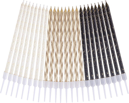 PHD CAKE Gold, Black, White Long Thin Birthday Candles, Cake Candles, Birthday Parties, Wedding Decorations, Party Candles
