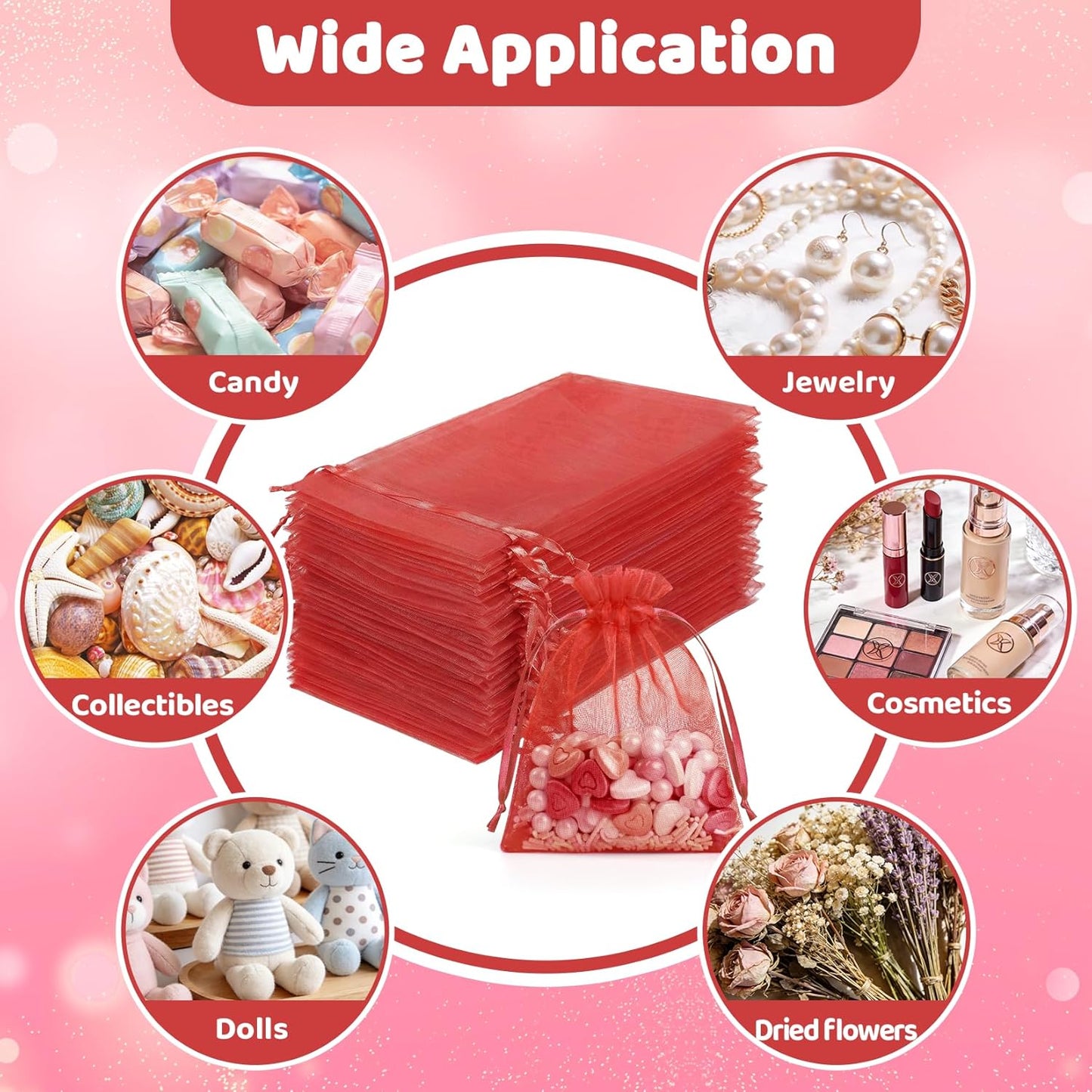 FUNFERY 100 Pcs White Organza Bags 3x4 in, Small Mesh Drawstring Gift Bags for Sachet, Jewelry, Wedding Favor, Candy Goodie Treat Bag,Easter Day