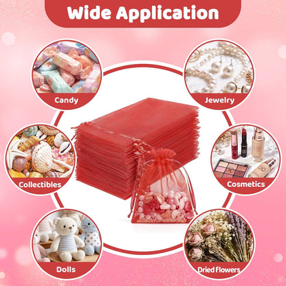 FUNFERY 100 Pcs White Organza Bags 3x4 in, Small Mesh Drawstring Gift Bags for Sachet, Jewelry, Wedding Favor, Candy Goodie Treat Bag,Easter Day