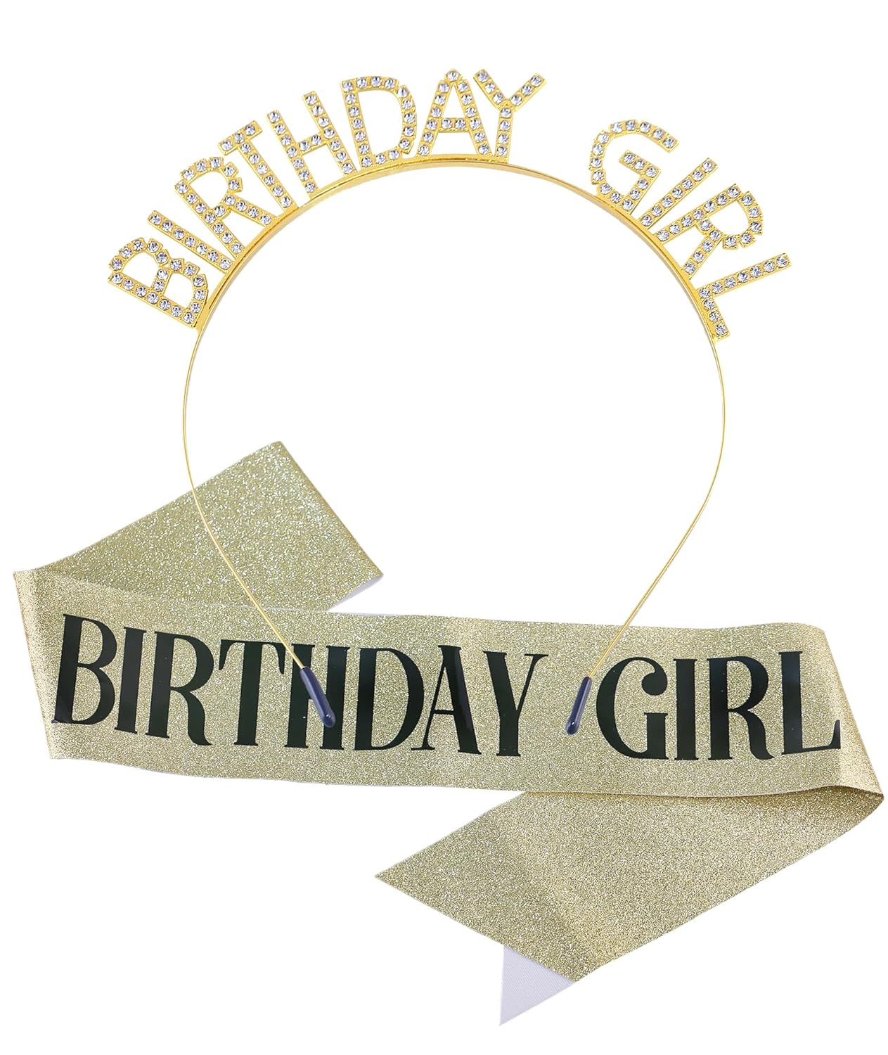 Birthday Sash and Crown Set for Women – Pink Glitter Birthday Girl Sash with Rhinestone Tiara Headband for Party Celebration Gift