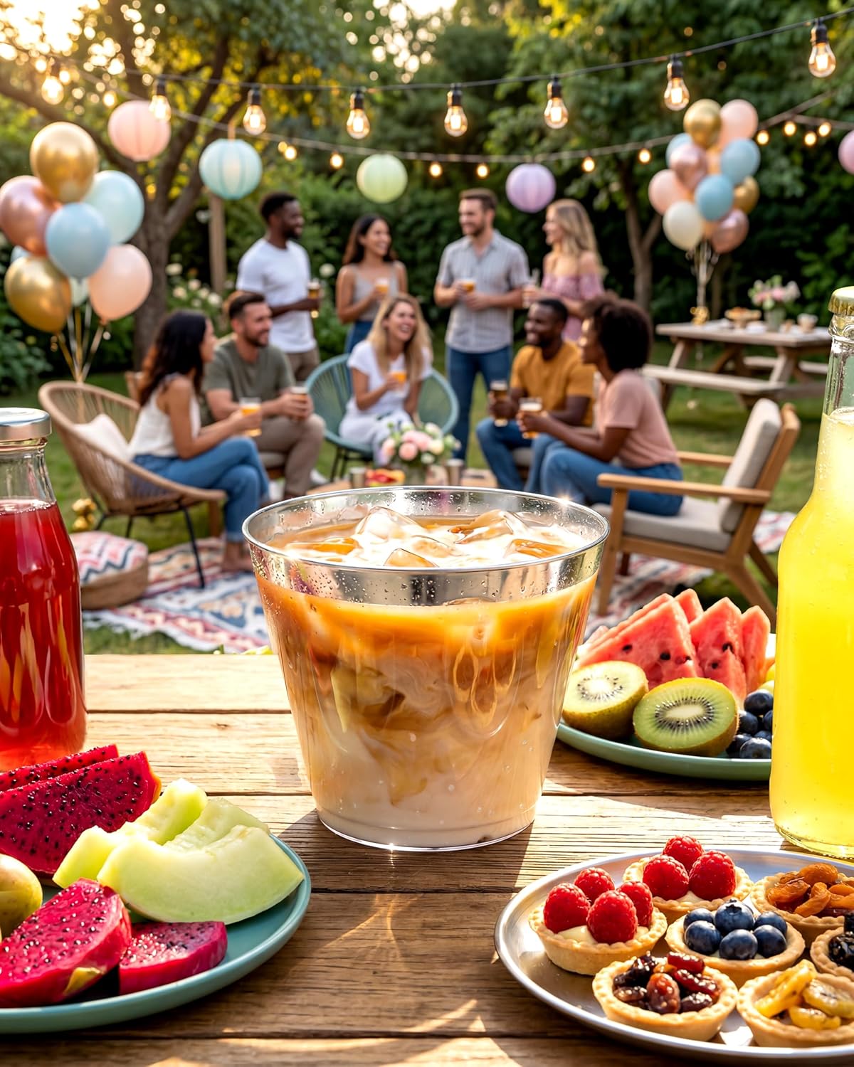 Nervure 120PCS Gold Plastic Cups - 9Oz Gold Rimmed Plastic Cups - Heavy Duty Disposable Clear Cup with Gold Rim Perfect for Weddings, Receptions & Parties