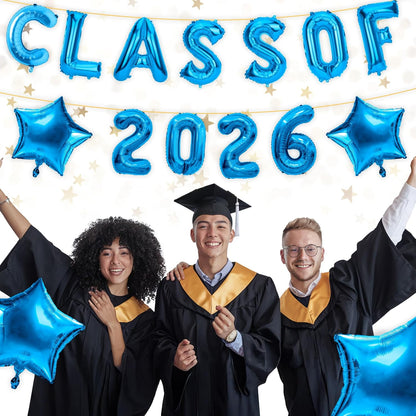 Graduation Balloons, Class of 2026 Balloons, 16Inch Gold Grad Class of 2026 Letters Foil Balloon Sign with Star Balloons, Class of 2026 Decorations for High School College Graduation Party Decorations