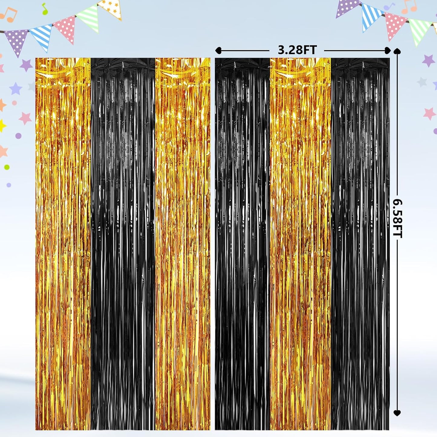 GCB 2Pack Black Metallic Tinsel Foil Fringe Curtains, Black Foil Curtain Backdrop, Photo Booth Props for Birthday Wedding Baby Shower Bachelorette Xmas Celebration Party Decorations Door Streamers