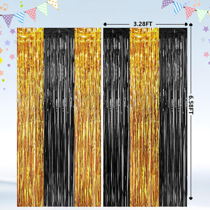 GCB 2Pack Black Metallic Tinsel Foil Fringe Curtains, Black Foil Curtain Backdrop, Photo Booth Props for Birthday Wedding Baby Shower Bachelorette Xmas Celebration Party Decorations Door Streamers