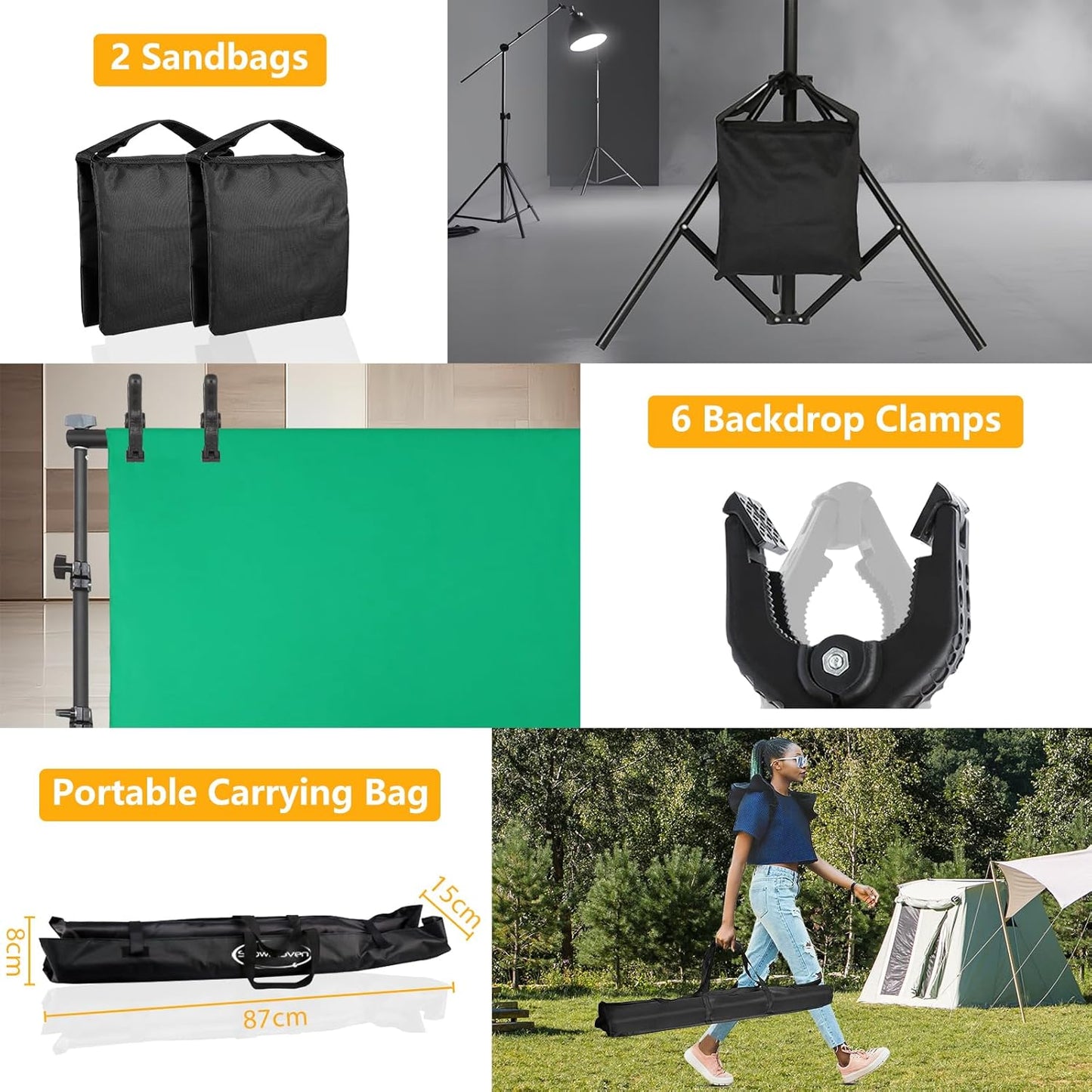 ShowMaven Backdrop Stand, 6.4ft x 10ft Adjustable Photo Background Stand with Carry Bag for Photography Photo Video Studio, Baby Shower, Birthday Party (6.4ftx10ft)