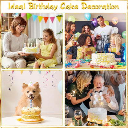 Barydat 24 Pieces Gold Happy Birthday Cake Toppers Mirror Acrylic Cupcake Topper Happy Birthday Sign for Cake Side Cupcake Decorations, 6 Styles