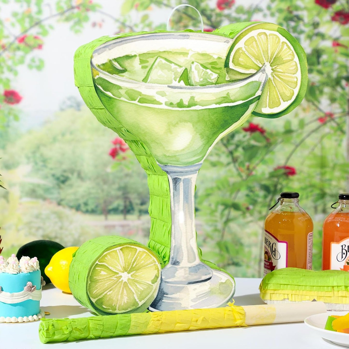 Gilprop Margarita Piñata with Stick Blindfold Tequila Wine Glass Adult Piñata Green Lemon for Margs Matrimony Bachelor Wedding Bridal Shower Photo Prop Funny Summer Birthday Party Supplies