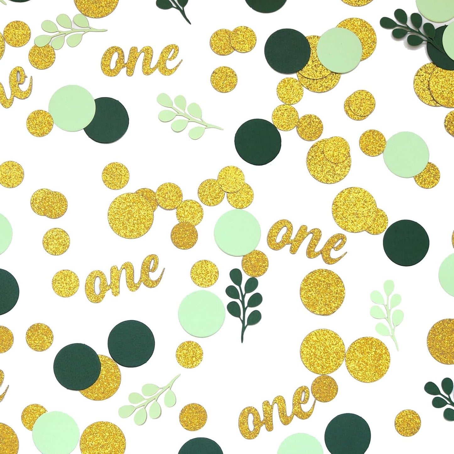 300PC Greenery Happy Birthday Confetti for Table Gold Glitter and Sage Green Birthday Party Decorations for Kids/Adult