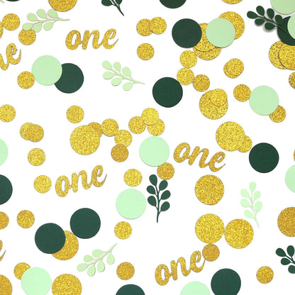 300PC Greenery Happy Birthday Confetti for Table Gold Glitter and Sage Green Birthday Party Decorations for Kids/Adult