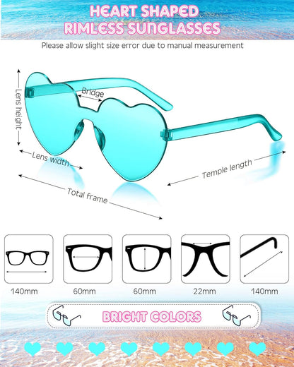 Frienda 8 Pairs Heart Shaped Sunglasses for Women Rimless Heart Glasses Candy Color Sunglasses for Party Favor