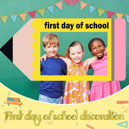 Aurelema 35 x 16 Inch First Day of School Back to School Party Photo Booth Prop Selfie Frame KT Board Pencil Shape Picture Frame Prop Welcome Party Supplies for Students Teacher Classroom
