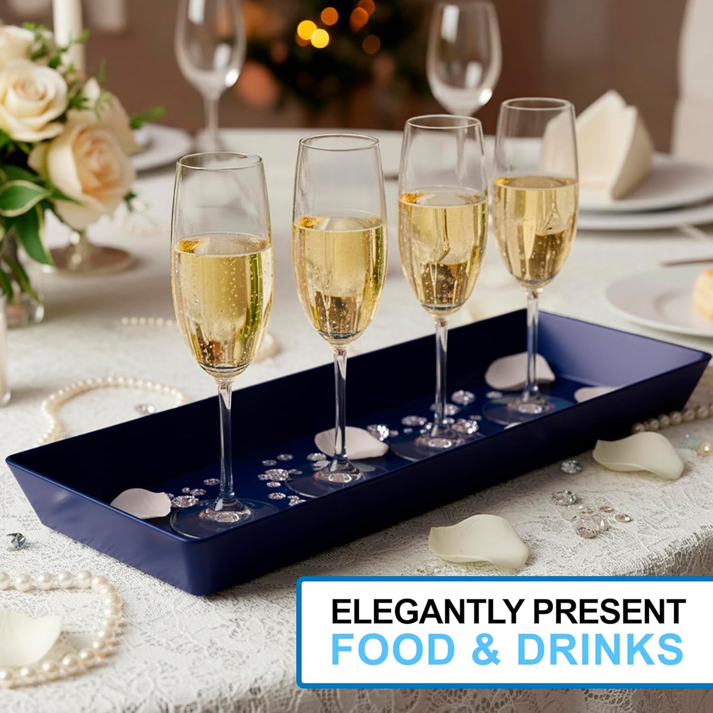 US Acrylic White Plastic Serving Trays (Set of 4) 15” x 10” | Large Unbreakable Reusable Rectangular Party Platters | Serve Appetizers, Fruit, Veggies, & Desserts | BPA-Free & Made in USA