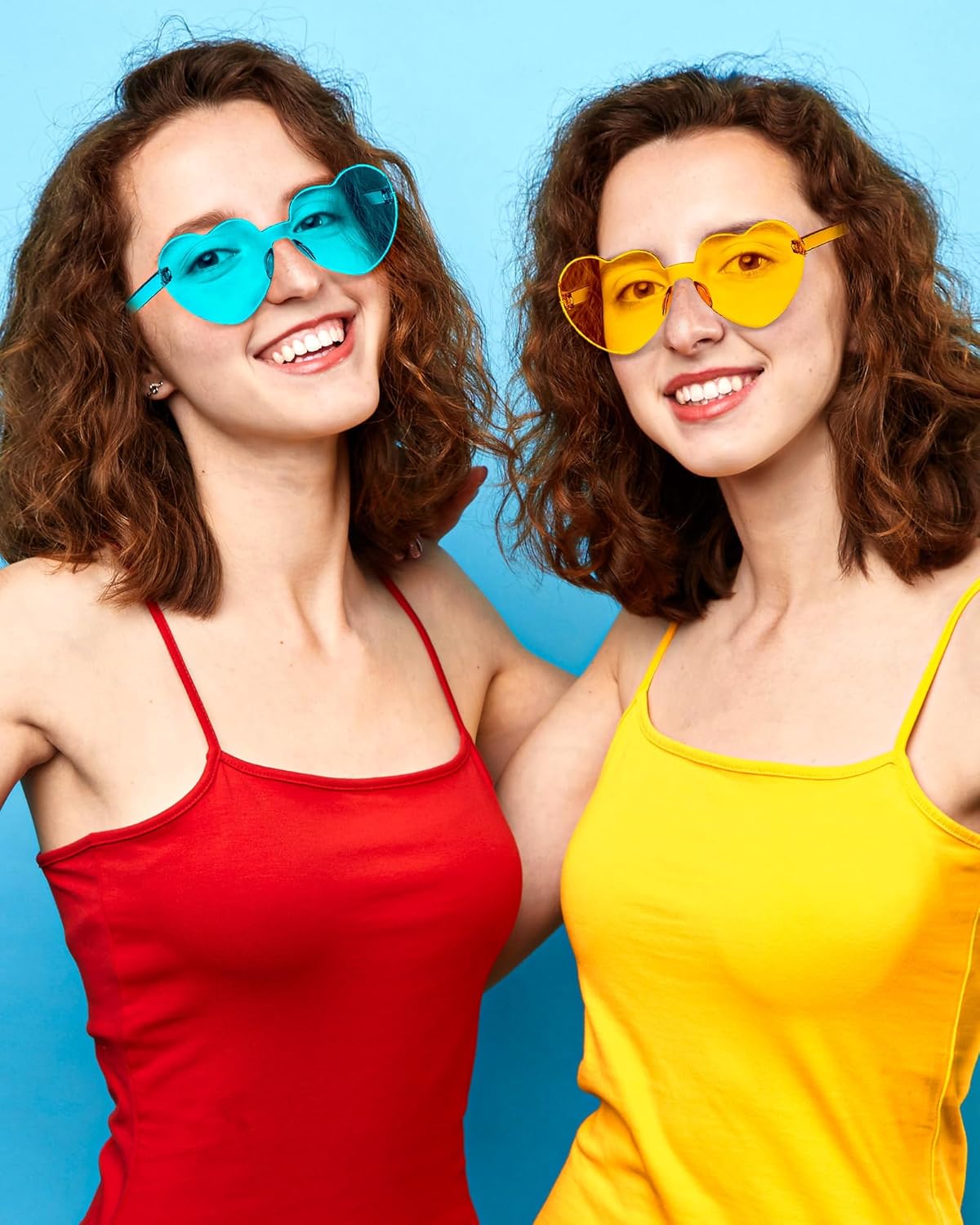Photect 12 Pair Heart Shaped Sunglasses Neon Color Transparent Heart Glasses for Women Party Favor