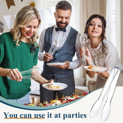 Tessco for you 25 Pcs Plastic Tongs for Serving Bulk, 9 Inch Plastic Disposable Serving Tongs, Heavy Duty Salad Tong for Kitchen, Buffet, BBQ, Events & Catering (White)
