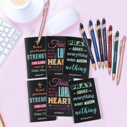 Funrous 32 Pcs Motivational Quote Pens Inspirational Notepads Mini Journal with Ballpoint Pen Small Notebooks Gift for Men Women Coworker Adult Party Favors Prize Teacher Student Office(Stylish)