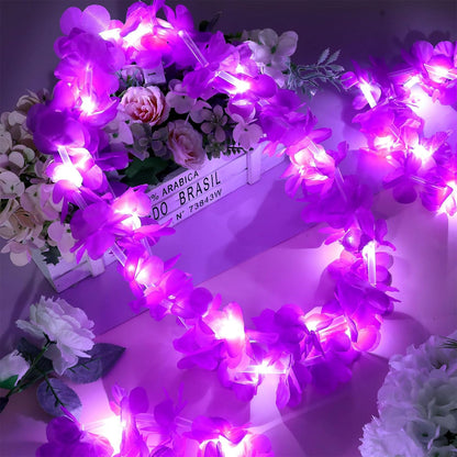 Sherr 24 Pcs LED Leis Light Up Purple and Gold Hawaiian Flower Necklaces, Graduation 2026 Party Supplies, Class of 2026 Leis for Beach Wedding Luau Glow Party Favors