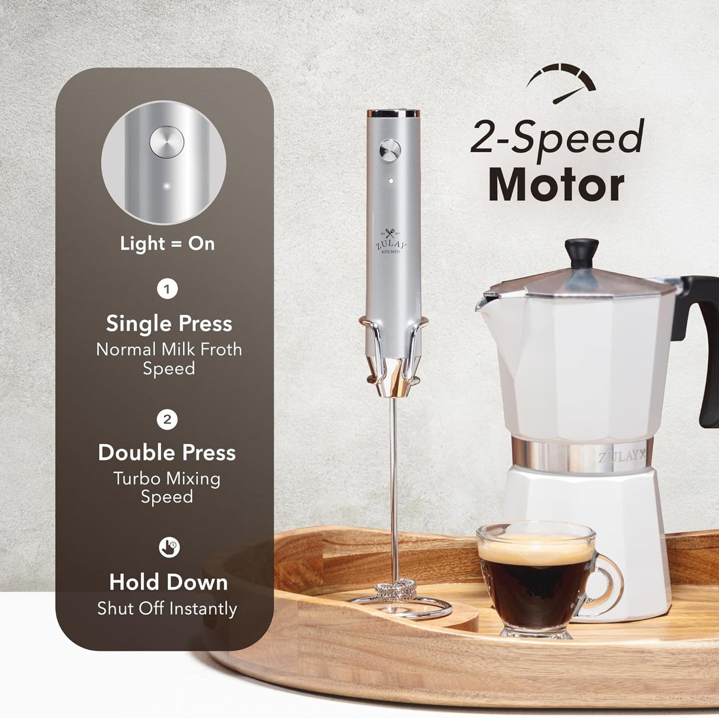 Zulay Kitchen Powerful Milk Frother Wand With Duracell Batteries - Ultra Fast Handheld Drink Mixer - Electric Whisk Foam Maker for Coffee, Lattes, Cappuccino & Matcha - Z1 Motor - Black - Colors D