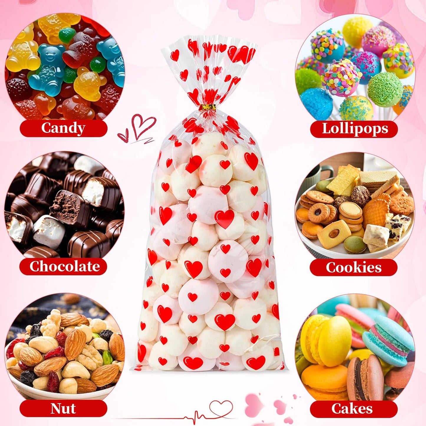 Soarvita Wildflower Cellophane Treat Bags: 50Pack Clear Plastic Floral Goodie Bags with 60 Ties for Cookies Snacks & Gift Packaging, Spring Candy Bag for Baby Bridal Shower Wedding Party Favors