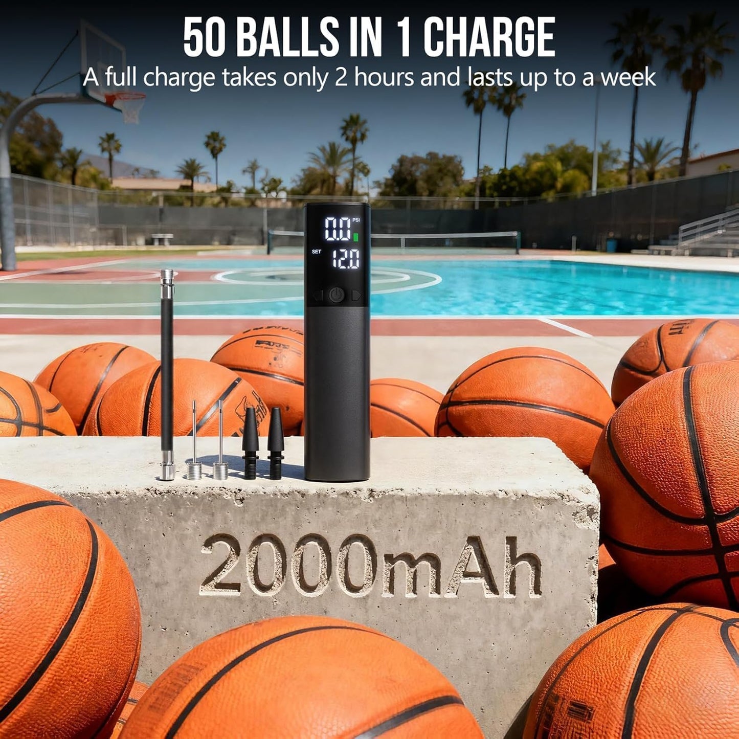 Electric Ball Pump,Smart Air Pump Portable Fast Ball Inflation with Accurate Pressure Gauge and Digital LCD Display for Basketball Football Soccer Volleyball Swimming Balloon(2Pin & 2Nozzle & 1Spout)