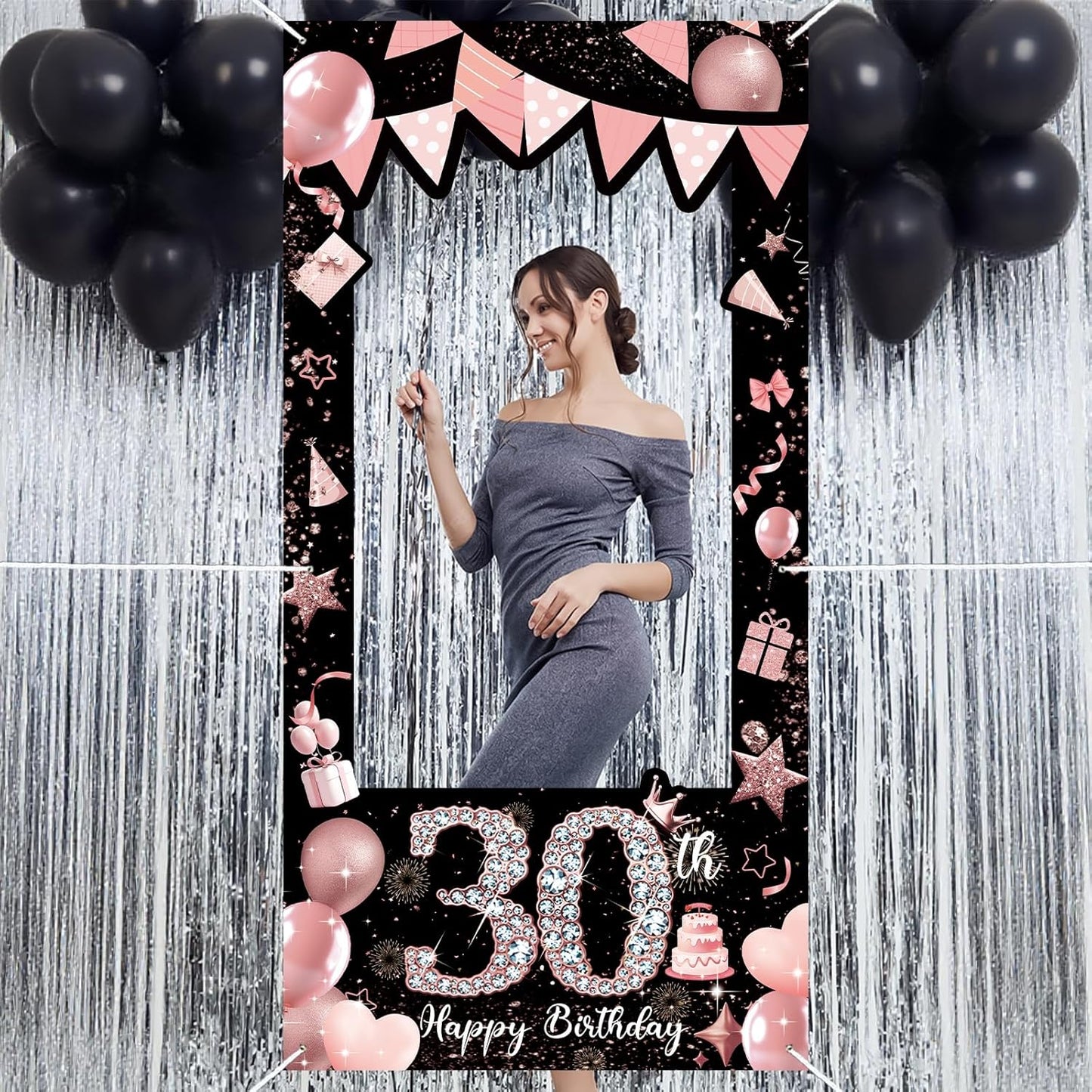 Pink 80th Birthday Neon Photography Banner Backdrop Glow Party Disco Dance Neon Theme Birthday Banner Photo Frame Props Props Selfie Background Face Cutout Photo Props Decoration