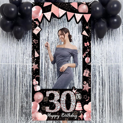 Pink 80th Birthday Neon Photography Banner Backdrop Glow Party Disco Dance Neon Theme Birthday Banner Photo Frame Props Props Selfie Background Face Cutout Photo Props Decoration