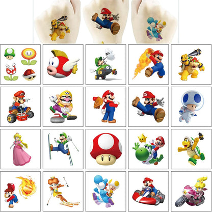40 Sheets Mario Temporary Tattoos Birthday Themed Party Supplies Decoration Favors Cartoon Cute Sticker for Kids Boys Home Activity Class Prizes Carnival Christmas Rewards