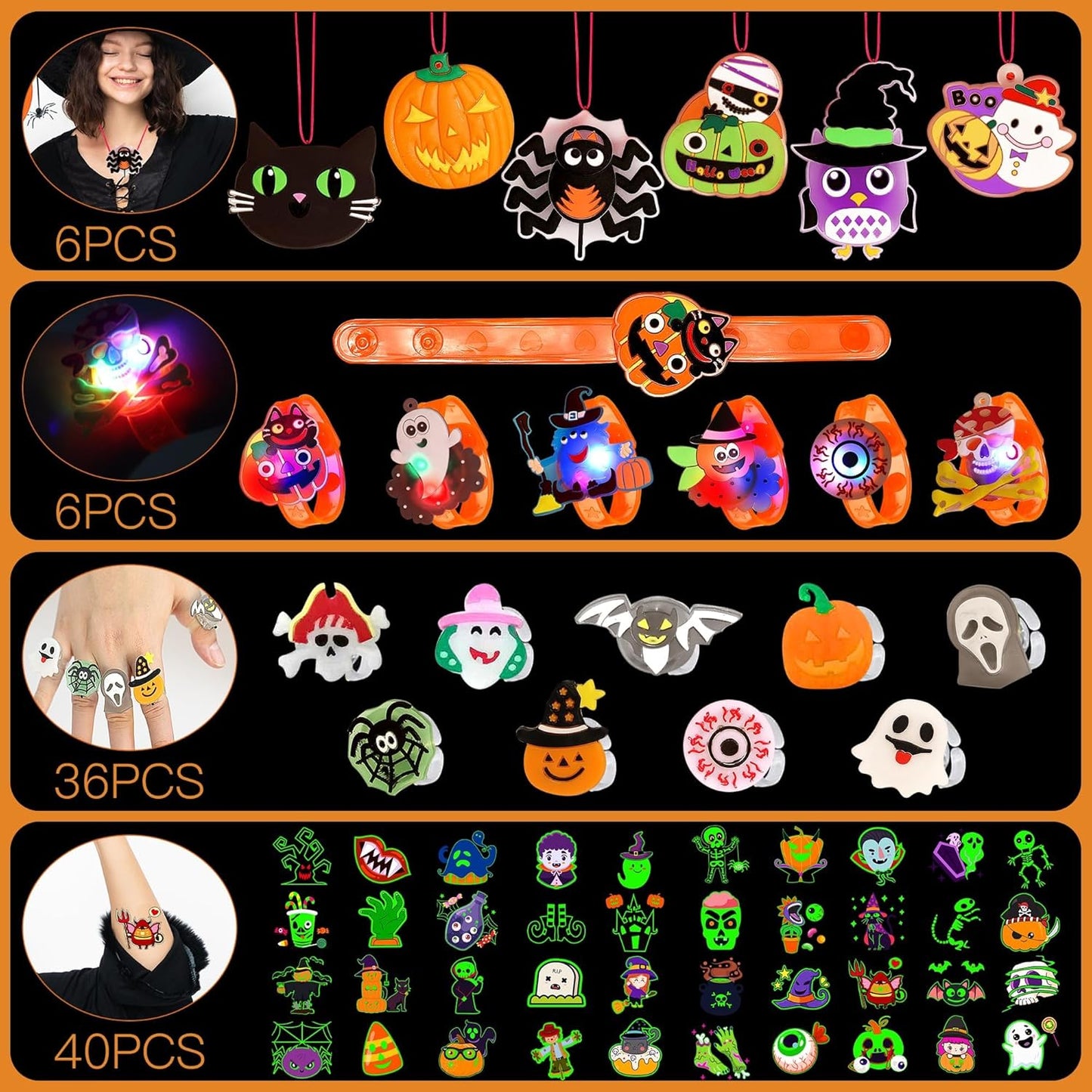 U-Goforst 88 PCS Halloween Party Favors for Kids, Glow in the Dark Light Up Bracelets Necklaces LED Rings Halloween Toys Bulk Classroom Favors Trick or Treat Gifts Goodie Bag Fillers Party Supplies