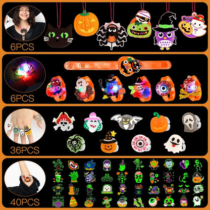 U-Goforst 88 PCS Halloween Party Favors for Kids, Glow in the Dark Light Up Bracelets Necklaces LED Rings Halloween Toys Bulk Classroom Favors Trick or Treat Gifts Goodie Bag Fillers Party Supplies