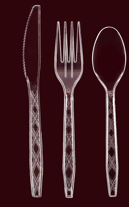 Party Bargains Disposable Cutlery set, SAPPHIRE Design, Clear Color, 360 Pieces: 180 Forks, 120 Spoons, 60 Knives